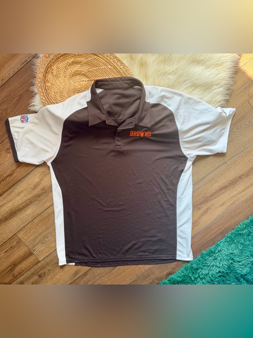 Reebok Y2K Cleveland Browns Embroidered Brown Short Sleeves Polo Shirt Size XL